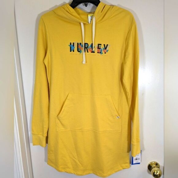 Hurley Brand XS Yellow Graphic Hooded Dress-New With Tags - Picture 1 of 7